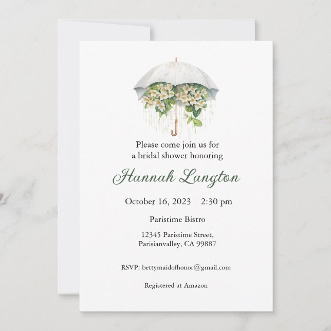 Invitación a la ducha de novia, ducha de novia flo (Anverso)