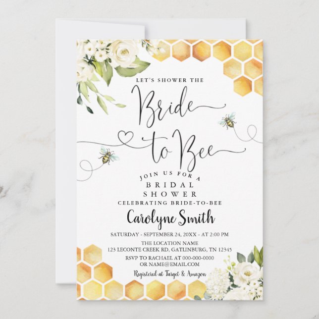 Invitación a la ducha de novia editable para abeja (Anverso)