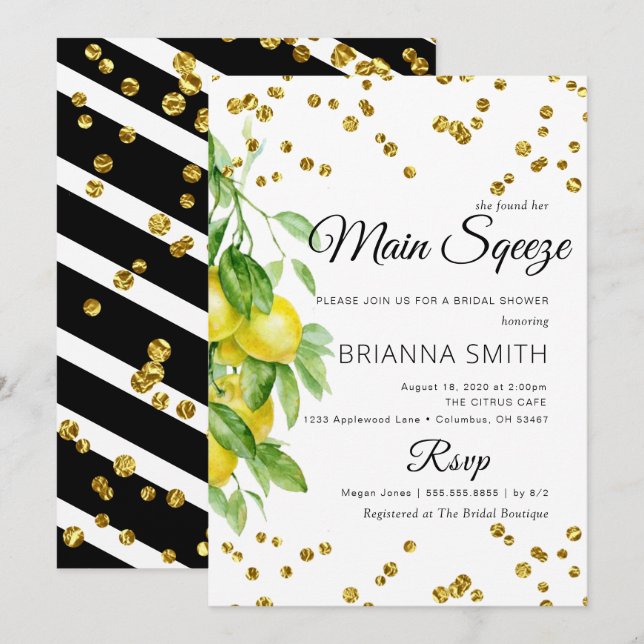 Invitación a la ducha de novia elegante decorada c (Anverso / Reverso)