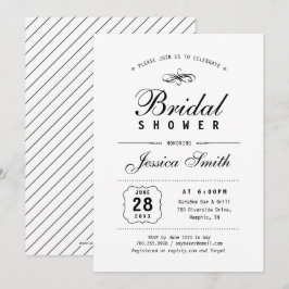 Invitación a la ducha de novia elegante en blanco 