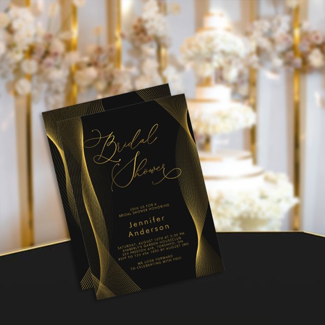 Invitación a la ducha de novia elegante en negro y (Subido por el creador)