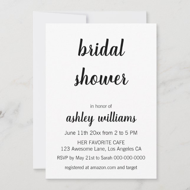 Invitación a la ducha de novia elegante y minimali (Anverso)
