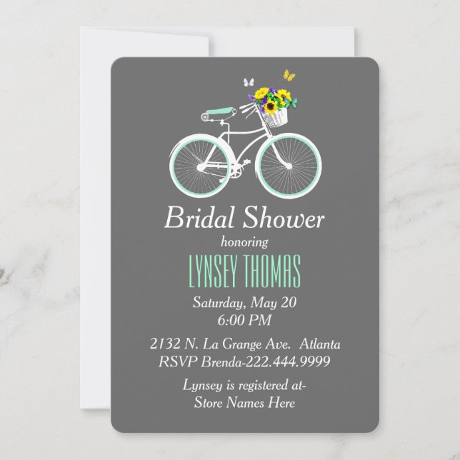 Invitación a la ducha de novia en bicicleta blanca (Anverso)