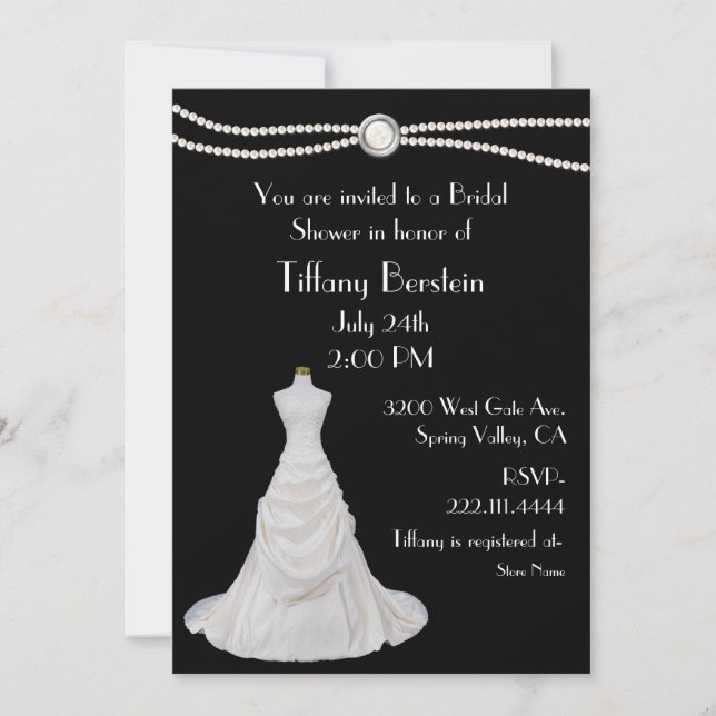 Invitación a la ducha de novia en blanco y negro (Anverso)