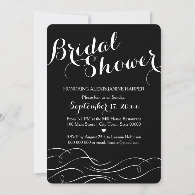 Invitación a la ducha de novia en blanco y negro - (Anverso)
