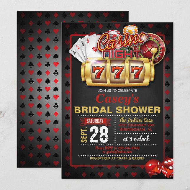 Invitación a la ducha de novia en Casino Night (Anverso / Reverso)