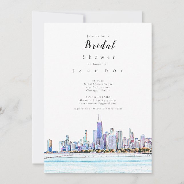 Invitación a la ducha de novia en Chicago Skyline (Anverso)