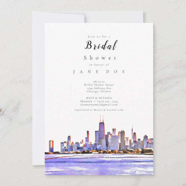 Invitación a la ducha de novia en Chicago Skyline (Anverso)