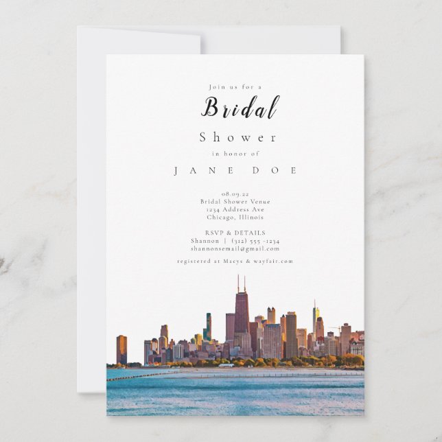 Invitación a la ducha de novia en Chicago Skyline (Anverso)