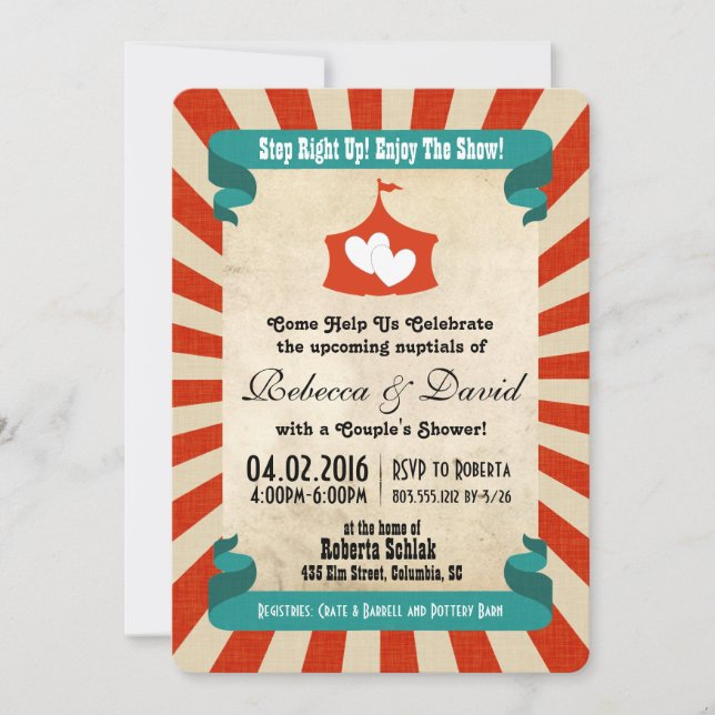 Invitación a la ducha de novia en circo (Anverso)