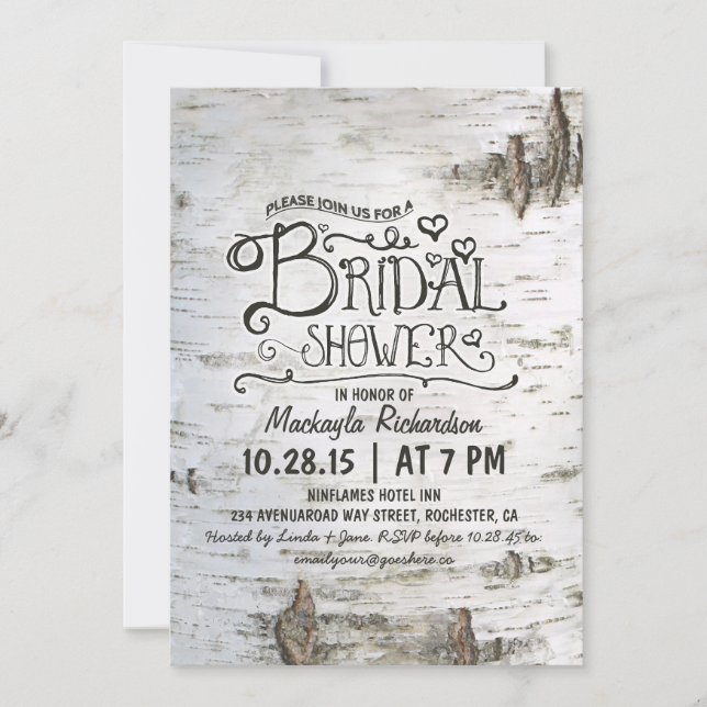 invitación a la ducha de novia en el campo rústico (Anverso)
