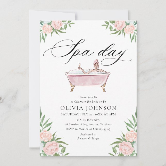 Invitación a la ducha de novia en el día del spa r (Anverso)