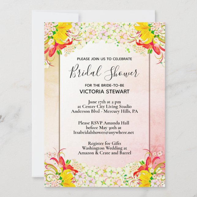 Invitación a la ducha de novia en el jardín de flo (Anverso)