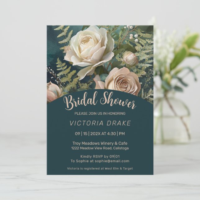 Invitación a la ducha de novia en el jardín Rosa (Anverso de pie)