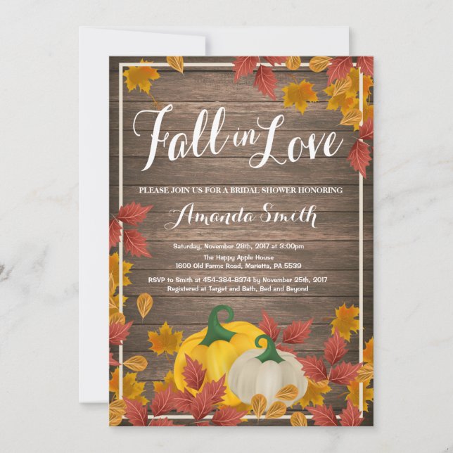 Invitación a la ducha de novia en el otoño ruso (Anverso)