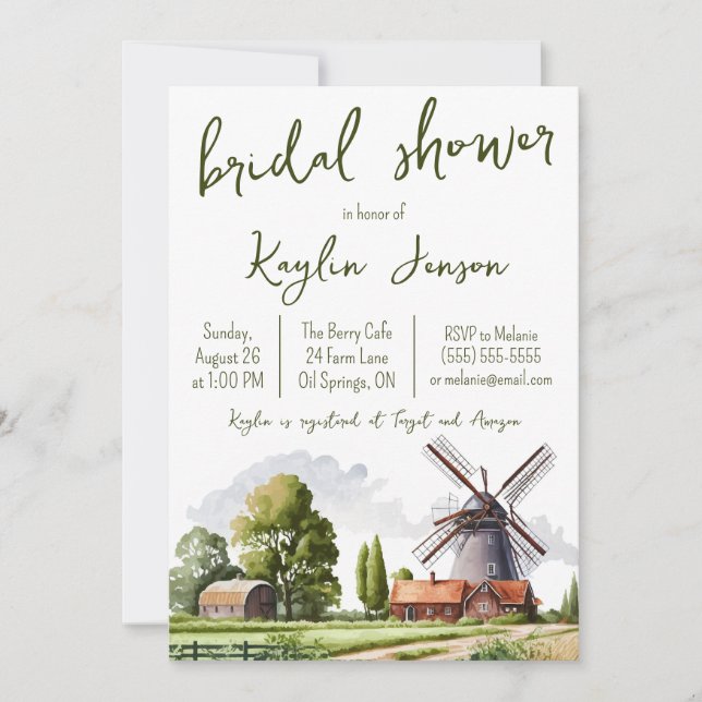 Invitación a la ducha de novia en el paisaje de la (Anverso)