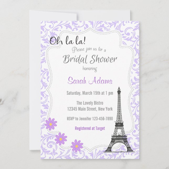 Invitación a la ducha de novia en el tema de París (Anverso)