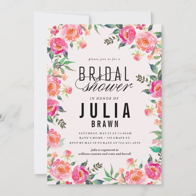 Invitación a la ducha de novia en FLORES BOHEMIANO (Anverso)