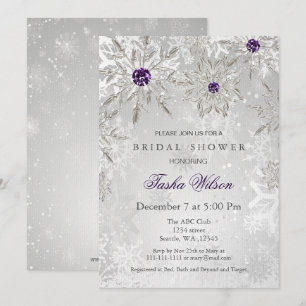 Invitación a la ducha de novia en invierno morado