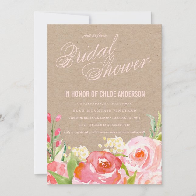 Invitación a la ducha de novia en KRAFT FLORAL (Anverso)