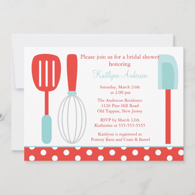 Invitación a la ducha de novia en la cocina retro  (Anverso)