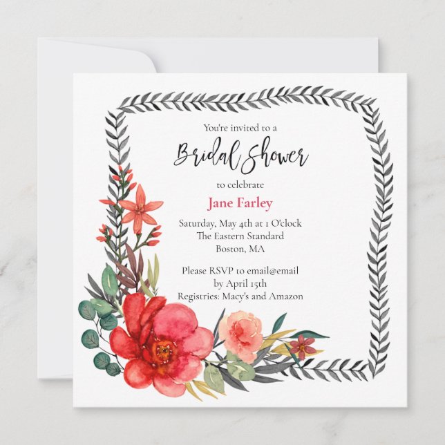Invitación a la ducha de novia en la frontera flor (Anverso)