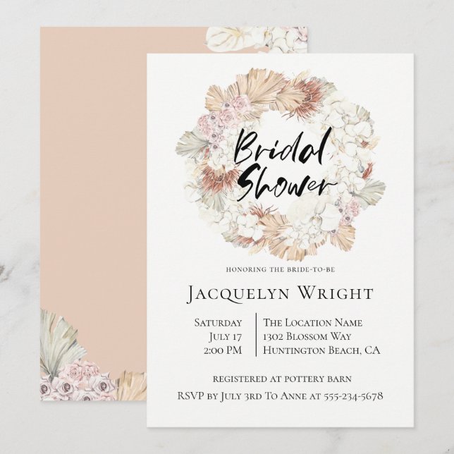 Invitación a la ducha de novia en la guirnalda de  (Anverso / Reverso)