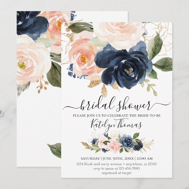 Invitación a la ducha de novia en la marina y Rubo (Anverso / Reverso)