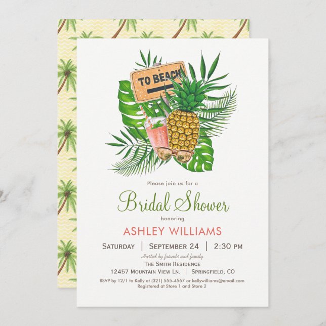 Invitación a la ducha de novia en la playa (Anverso / Reverso)