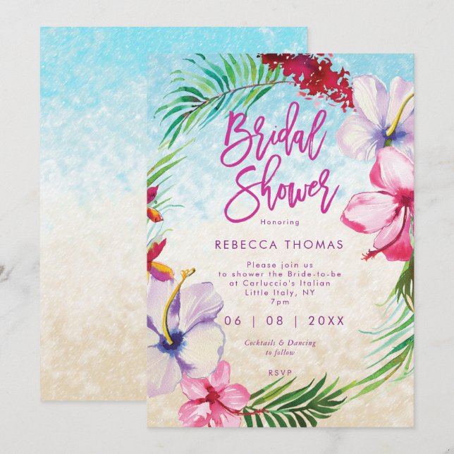 invitación a la ducha de novia en la playa de orqu (Anverso / Reverso)