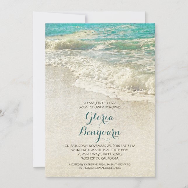 invitación a la ducha de novia en la playa verde a (Anverso)