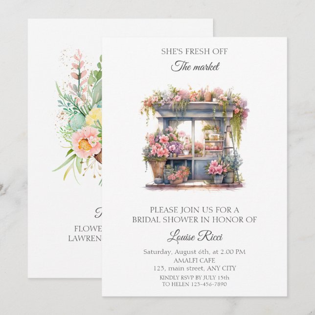 Invitación a la ducha de novia en la tienda de flo (Anverso / Reverso)