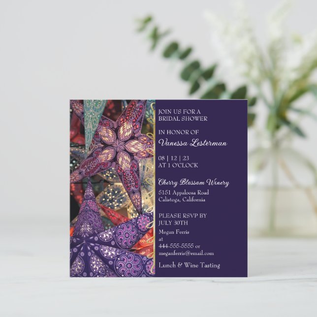 Invitación a la ducha de novia en las estrellas mo (Anverso de pie)