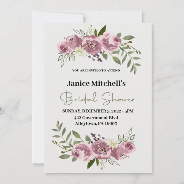 Invitación a la ducha de novia en las flores de Ru (Anverso)