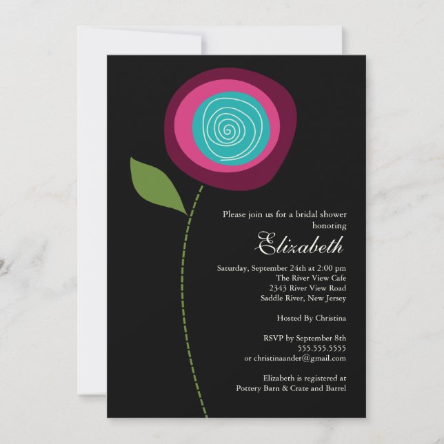 Invitación a la ducha de novia en negrita y rosa (Anverso)