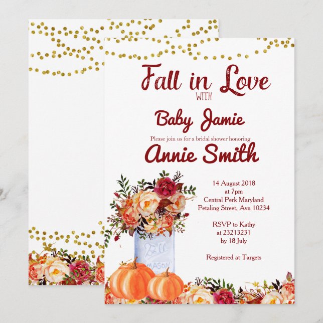 Invitación a la ducha de novia en otoño de calabaz (Anverso / Reverso)