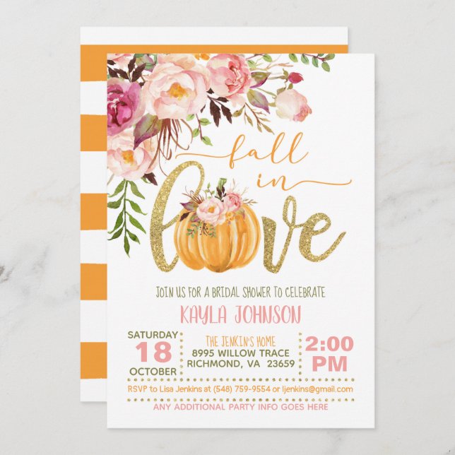 Invitación a la ducha de novia en otoño en el amor (Anverso / Reverso)