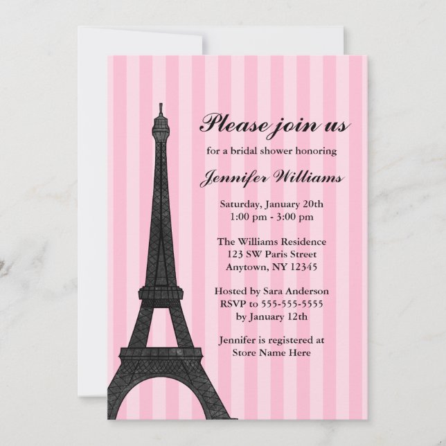 Invitación a la ducha de novia en París por banda  (Anverso)