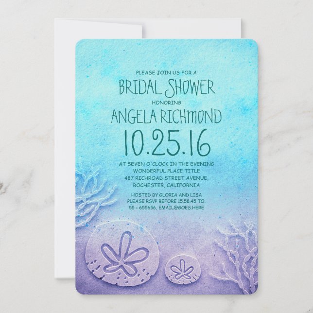 Invitación a la ducha de novia en playa de arena d (Anverso)