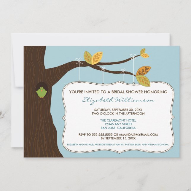 Invitación a la ducha de novia en roble (azul) (Anverso)