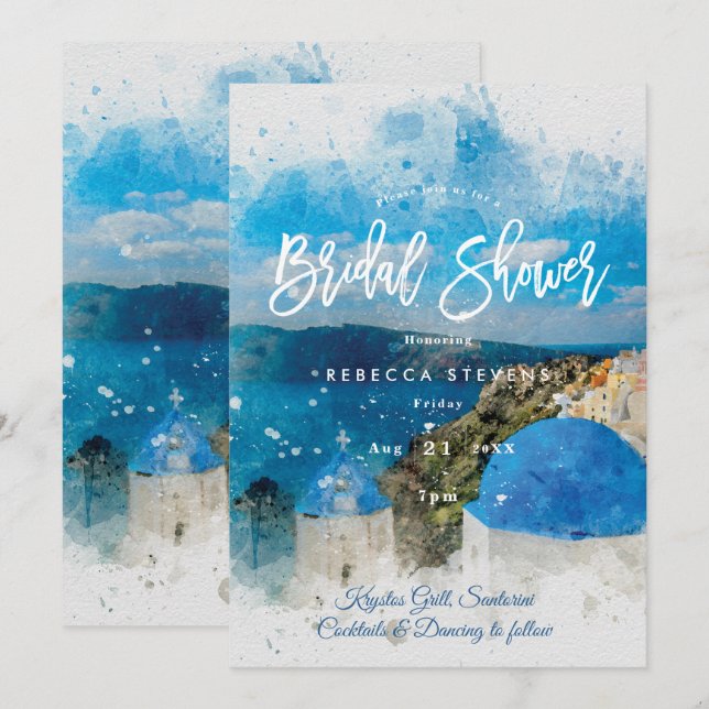 Invitación a la ducha de novia en Santorini Grecia (Anverso / Reverso)