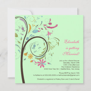 Invitación a la ducha de novia en un árbol floral