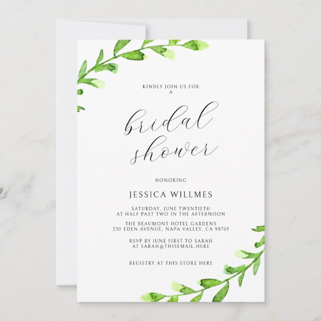 Invitación a la ducha de novia Eucalyptus Greenery (Anverso)