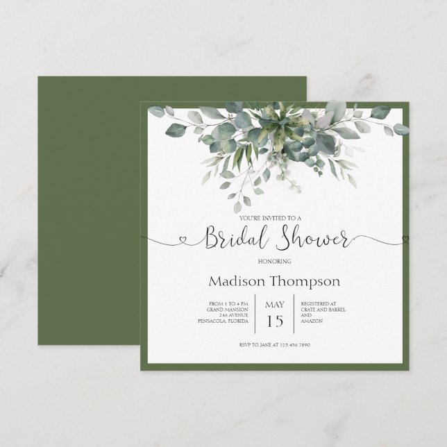 Invitación a la ducha de novia Eucalyptus Greenery (Anverso / Reverso)