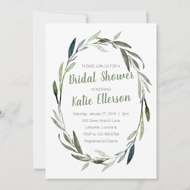 Invitación a la ducha de novia Eucalyptus Greenery (Anverso)
