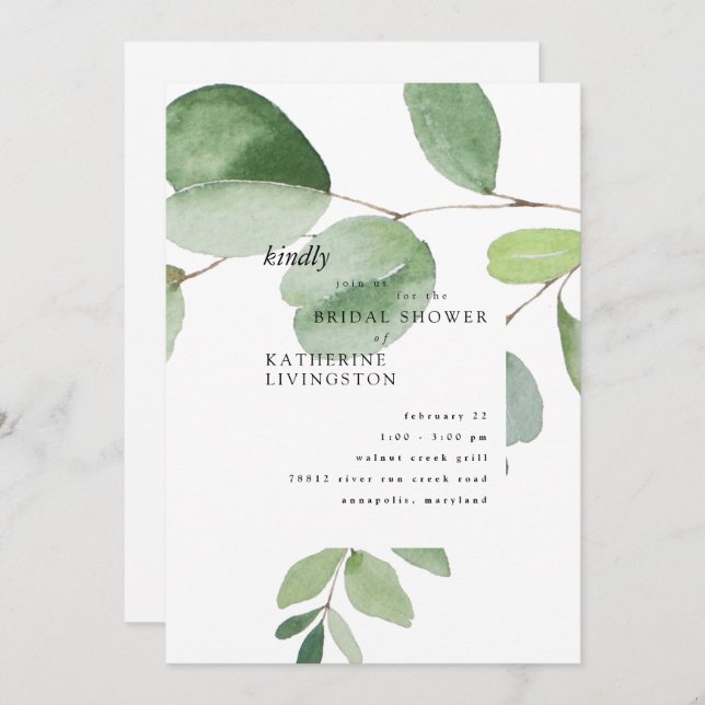 Invitación a la ducha de novia Eucalyptus moderno (Anverso / Reverso)