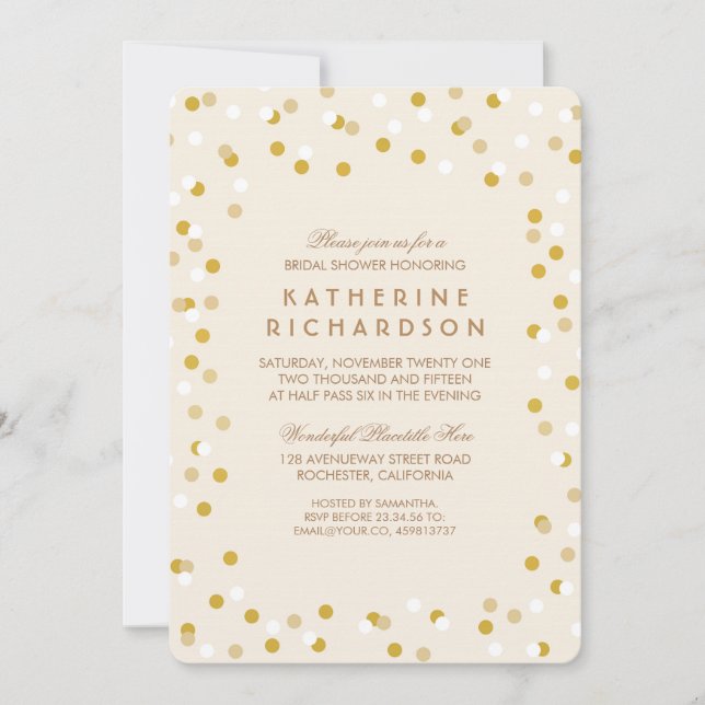 Invitación a la ducha de novia Faux Gold Confetti (Anverso)