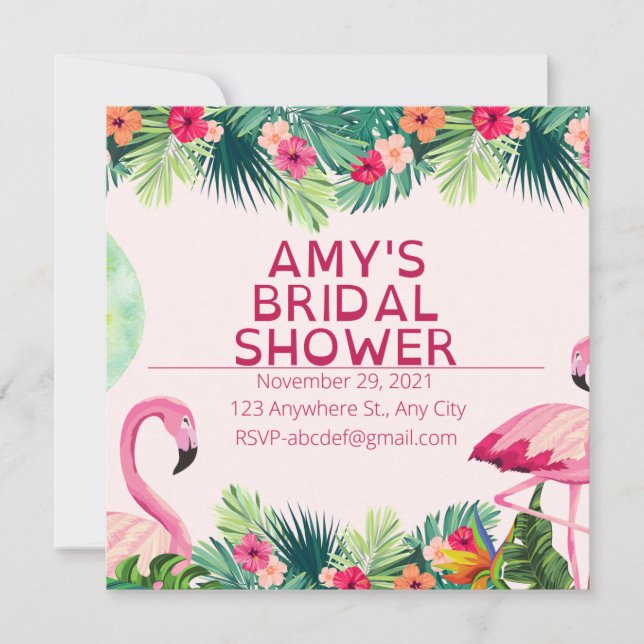 Invitación a la ducha de novia Flamingo (Anverso)