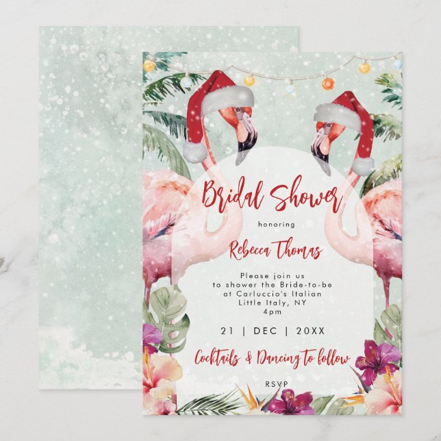 Invitación a la ducha de novia flamingo (Anverso / Reverso)