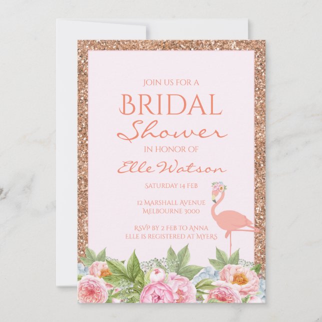 Invitación a la ducha de novia Flamingo, Boda (Anverso)
